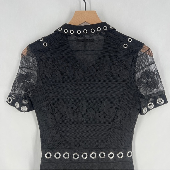Maje Black Lace Silver Grommet Details Snap Front Collared Romper Size XS - Picture 10 of 16